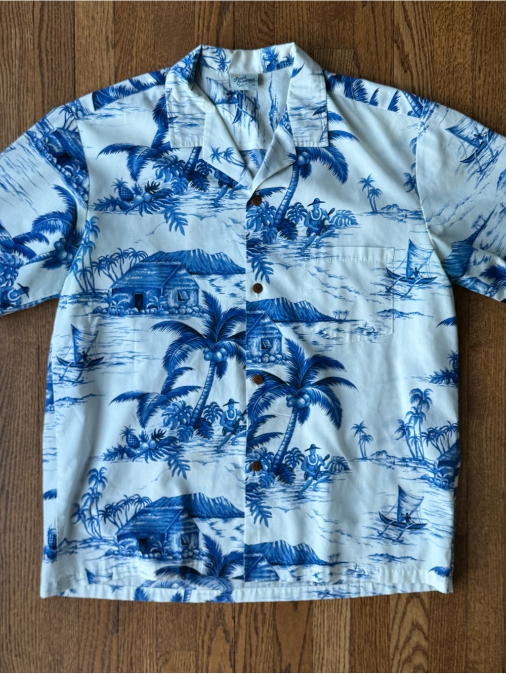 Royal Creations Blue & White Hawaiian Button-Down Shirt